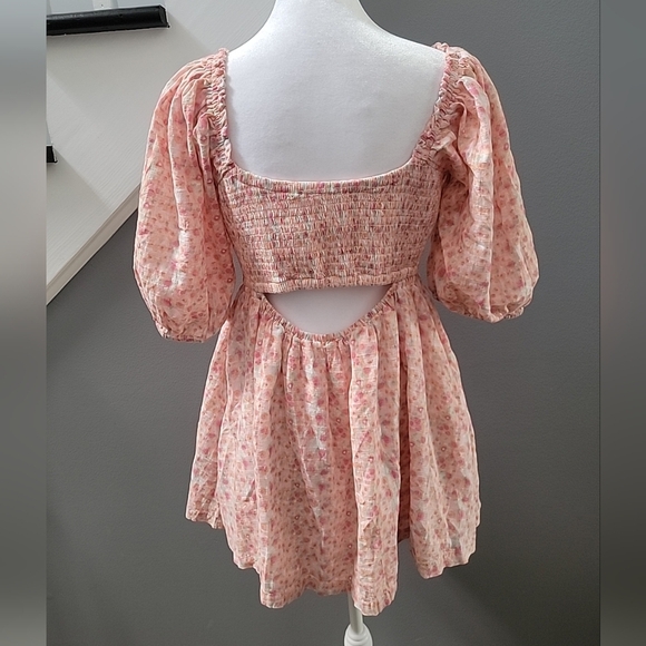 AE American Eagle Puff Sleeve Mini Dress Sundress Med Pockets Smocked - Picture 4 of 6